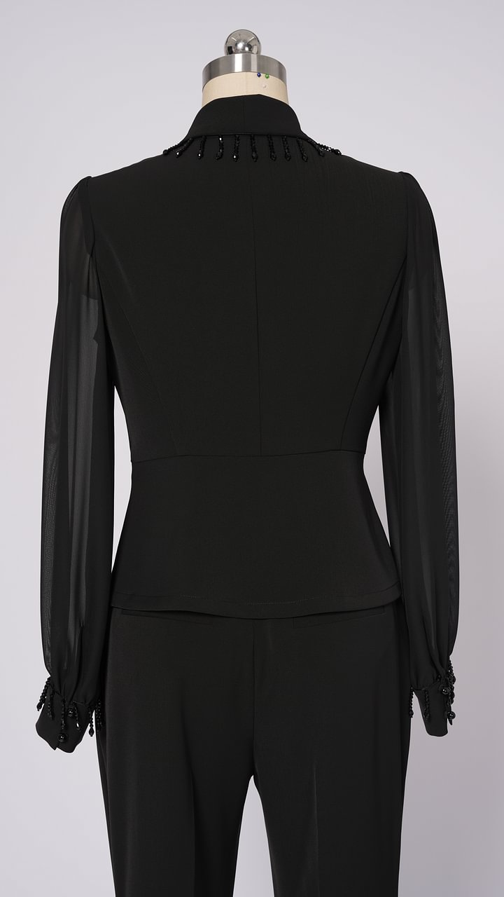 Conjunto de top de malla con cuentas y pantalón ancho para mujer
