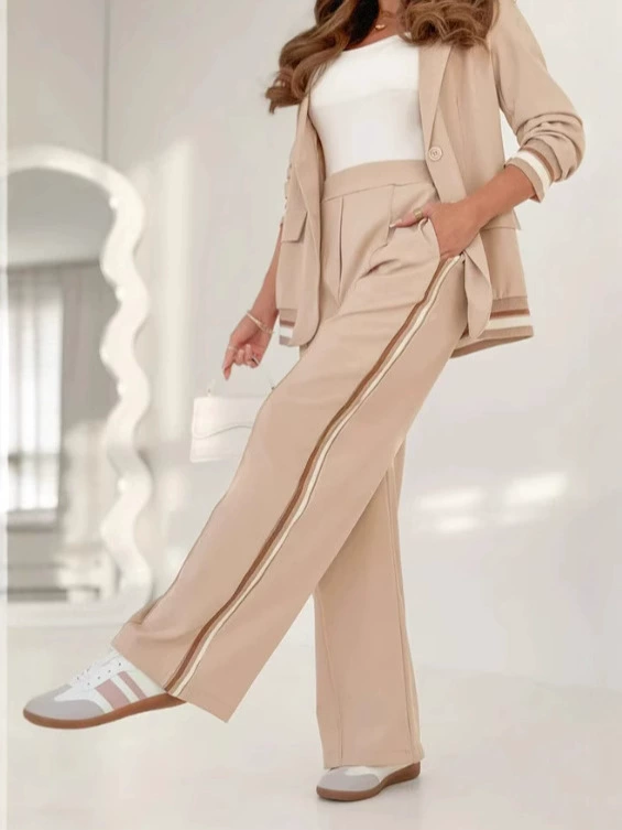 Traje casual de dos piezas de punto acanalado para mujer
