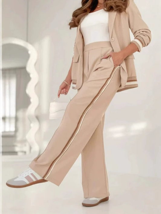 Traje casual de dos piezas de punto acanalado para mujer