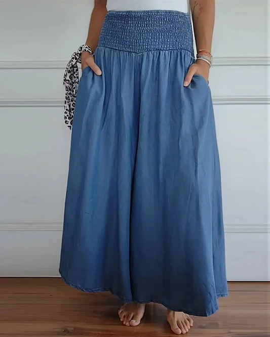Pantalón de pierna ancha con cintura fruncida