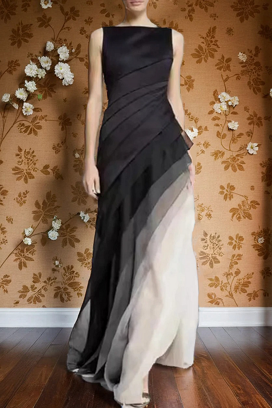 Vestido largo con diseño en cascada y degradado de tul