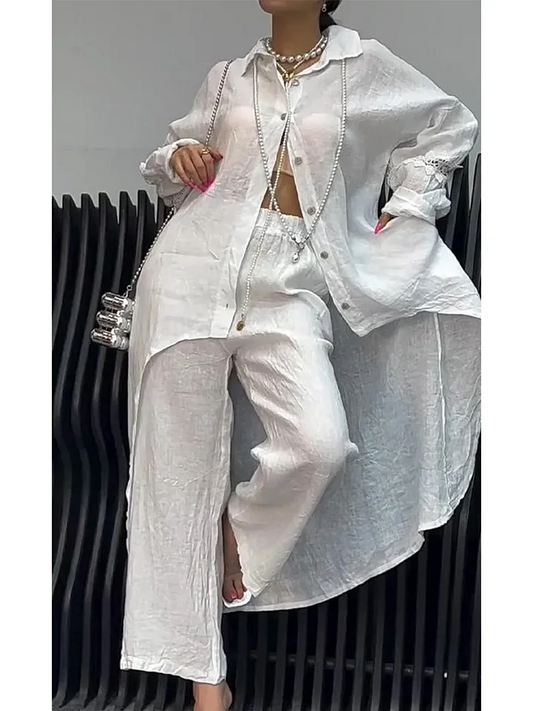 Conjunto de top y pantalón de manga larga con dobladillo irregular