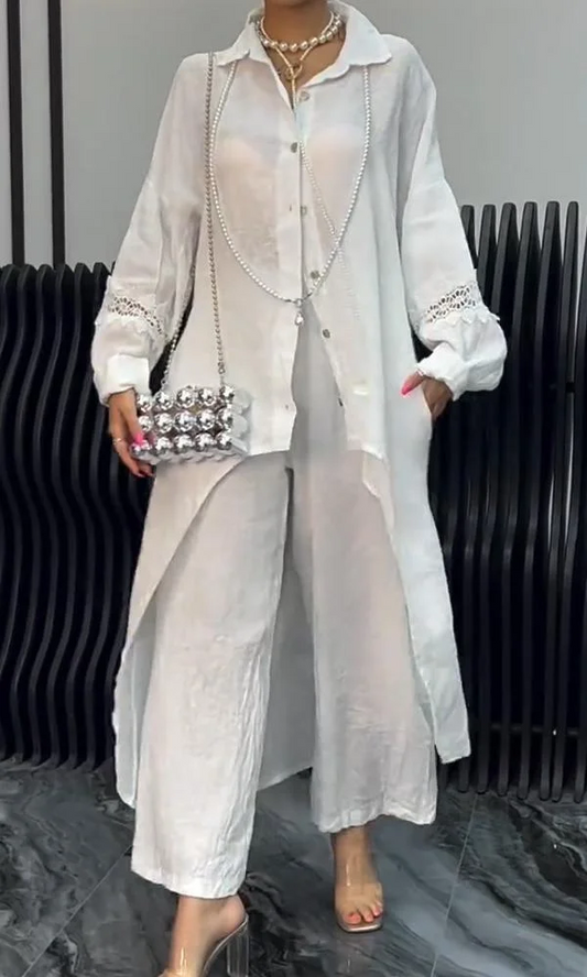 Conjunto de top y pantalón de manga larga con dobladillo irregular