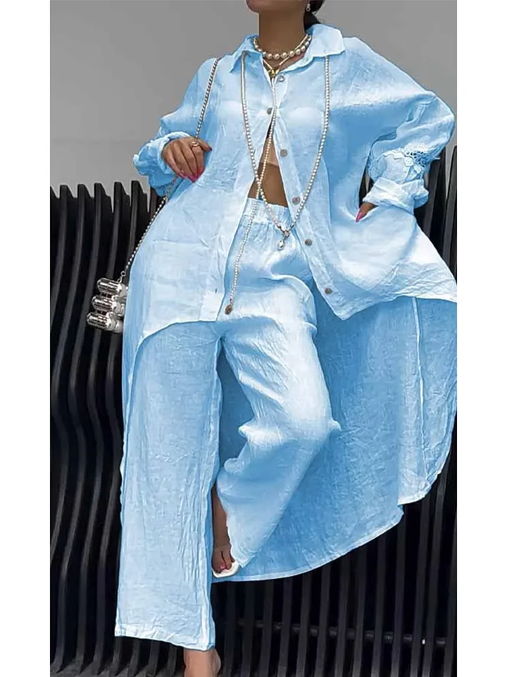 Conjunto de top y pantalón de manga larga con dobladillo irregular