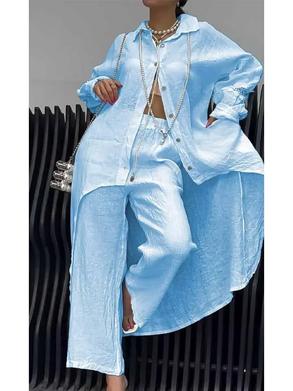 Conjunto de top y pantalón de manga larga con dobladillo irregular